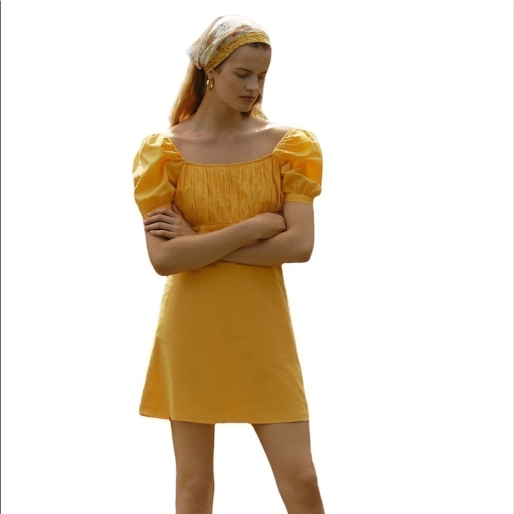 Anthropologie Gathered Puff Sleeve Mini Dress XL